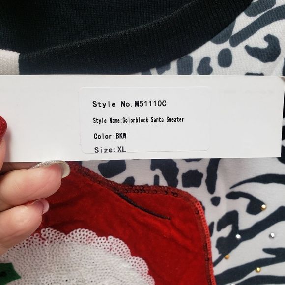 NWT BEREK Colorblock Black and White Santa Sweater - Picture 5 of 8